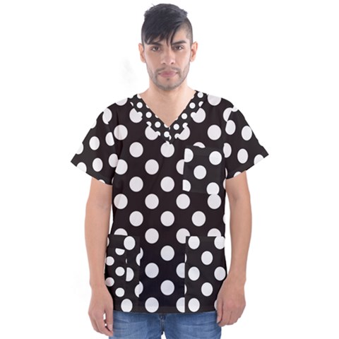 Black With White Polka Dots Men s V-neck Scrub Top by mccallacoulture