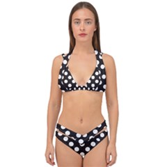 Black With White Polka Dots Double Strap Halter Bikini Set by mccallacoulture