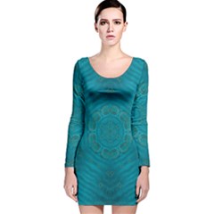 Spiritual Sun Is Raising Over The Peace Of Mind Sea Long Sleeve Velvet Bodycon Dress