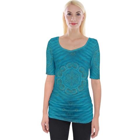 Spiritual Sun Is Raising Over The Peace Of Mind Sea Wide Neckline Tee by pepitasart