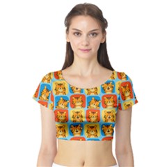 Cute Tiger Pattern Short Sleeve Crop Top by designsbymallika