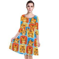 Cute Tiger Pattern Quarter Sleeve Waist Band Dress by designsbymallika