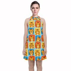 Cute Tiger Pattern Velvet Halter Neckline Dress  by designsbymallika