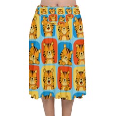 Cute Tiger Pattern Velvet Flared Midi Skirt by designsbymallika