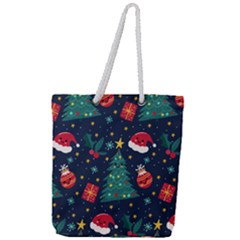 Christmas  Full Print Rope Handle Tote (large) by designsbymallika