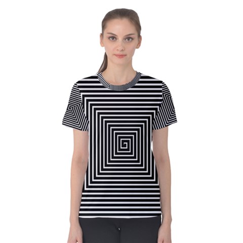 Maze Design Black White Background Women s Cotton Tee by HermanTelo