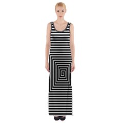 Maze Design Black White Background Thigh Split Maxi Dress