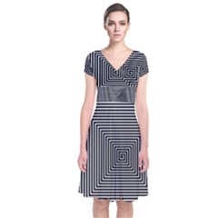 Maze Design Black White Background Short Sleeve Front Wrap Dress