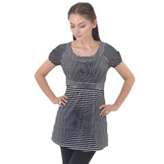 Maze Design Black White Background Puff Sleeve Tunic Top