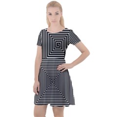 Maze Design Black White Background Cap Sleeve Velour Dress  by HermanTelo
