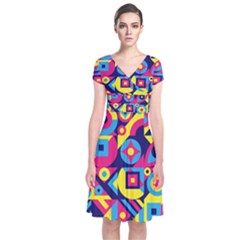 Doodle Pattern Short Sleeve Front Wrap Dress by designsbymallika