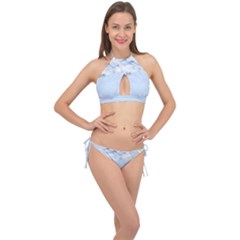 Blue Marble Print Cross Front Halter Bikini Set by designsbymallika