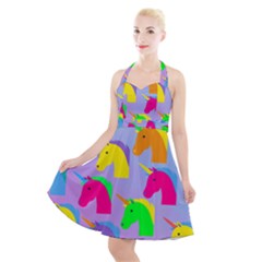 Unicorn Love Halter Party Swing Dress  by designsbymallika