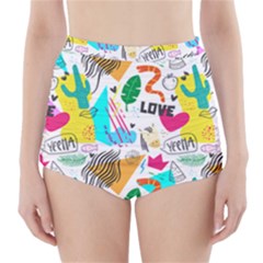 Doodle Pattern High-waisted Bikini Bottoms by designsbymallika