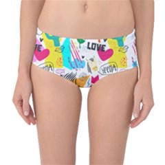 Doodle Pattern Mid-waist Bikini Bottoms