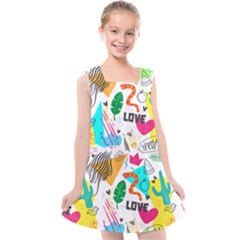 Doodle Pattern Kids  Cross Back Dress by designsbymallika