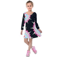Madala Pattern Kids  Long Sleeve Velvet Dress by designsbymallika