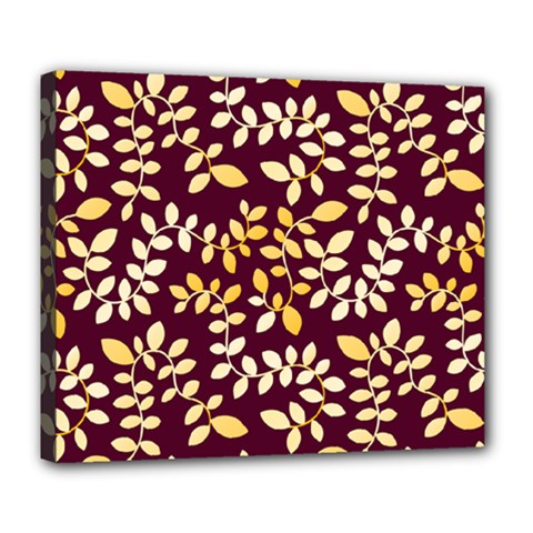 Golden Leaf Pattern Deluxe Canvas 24  X 20  (stretched) by designsbymallika