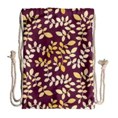 Golden Leaf Pattern Drawstring Bag (large) by designsbymallika