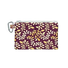 Golden Leaf Pattern Canvas Cosmetic Bag (small) by designsbymallika