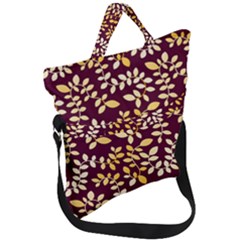 Golden Leaf Pattern Fold Over Handle Tote Bag by designsbymallika