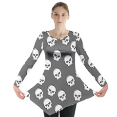 White Skull Pattern Long Sleeve Tunic  by designsbymallika