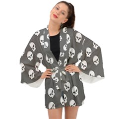 White Skull Pattern Long Sleeve Kimono by designsbymallika