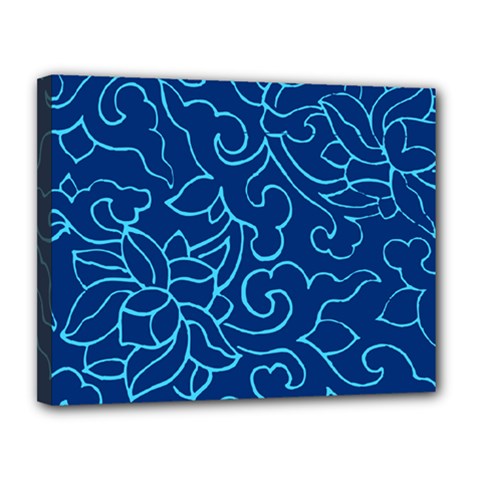 Blue Floral Print Canvas 14  X 11  (stretched) by designsbymallika
