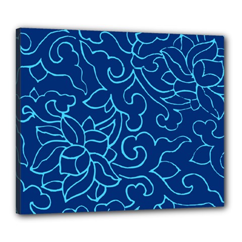 Blue Floral Print Canvas 24  X 20  (stretched) by designsbymallika