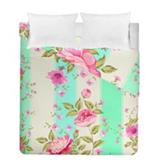 Stripes Floral Print Duvet Cover Double Side (full/ Double Size) by designsbymallika