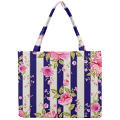 Stripes Floral Print Mini Tote Bag by designsbymallika