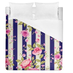 Stripes Floral Print Duvet Cover (queen Size) by designsbymallika