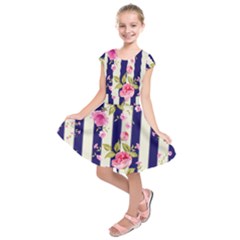 Stripes Floral Print Kids  Short Sleeve Dress by designsbymallika