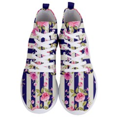 Stripes Floral Print Men s Lightweight High Top Sneakers by designsbymallika