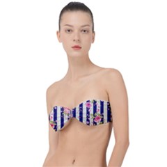 Stripes Floral Print Classic Bandeau Bikini Top  by designsbymallika