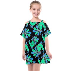 Peacock Pattern Kids  One Piece Chiffon Dress by designsbymallika