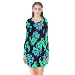 Peacock Pattern Long Sleeve V-neck Flare Dress by designsbymallika