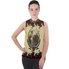 Wonderful Deer With Leaves And Hearts Mock Neck Chiffon Sleeveless Top by FantasyWorld7