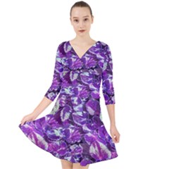 Botanical Violet Print Pattern 2 Quarter Sleeve Front Wrap Dress by dflcprintsclothing