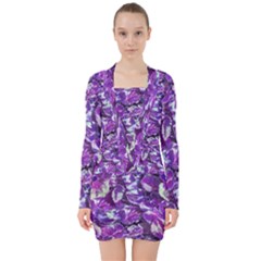 Botanical Violet Print Pattern 2 V-neck Bodycon Long Sleeve Dress by dflcprintsclothing