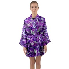 Botanical Violet Print Pattern 2 Long Sleeve Satin Kimono by dflcprintsclothing