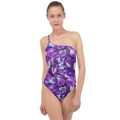 Botanical Violet Print Pattern 2 Classic One Shoulder Swimsuit by dflcprintsclothing