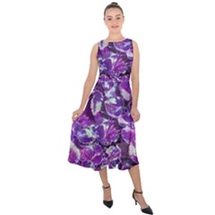 Botanical Violet Print Pattern 2 Midi Tie-back Chiffon Dress by dflcprintsclothing