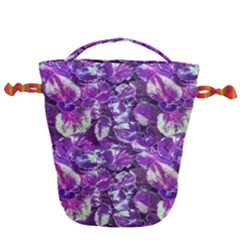 Botanical Violet Print Pattern 2 Drawstring Bucket Bag by dflcprintsclothing