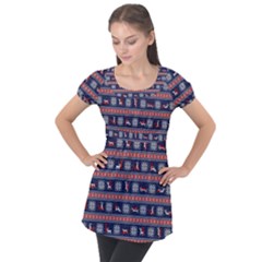 Christmas Deer Sex Puff Sleeve Tunic Top by dimaV