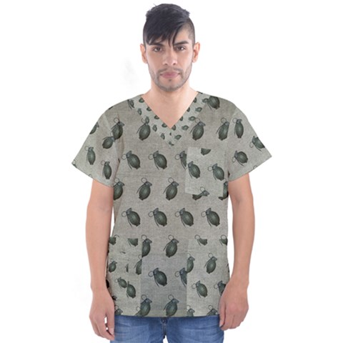 Army Green Hand Grenades Men s V-neck Scrub Top by McCallaCoultureArmyShop