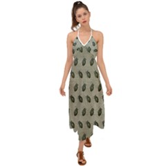 Army Green Hand Grenades Halter Tie Back Dress 