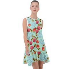 Pretty Peonies & Roses In Summer Garden Frill Swing Dress by printondress