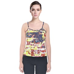 Multicolored Abstract Grunge Texture Print Velvet Spaghetti Strap Top by dflcprintsclothing