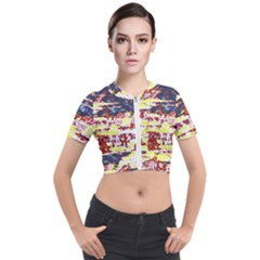 Multicolored Abstract Grunge Texture Print Short Sleeve Cropped Jacket by dflcprintsclothing